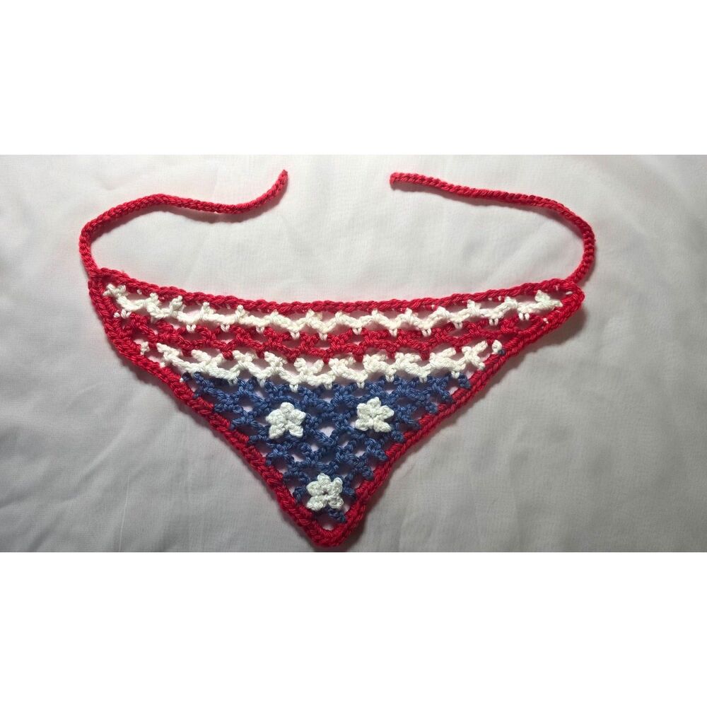 Patriotic Handmade Crochet Hair Kerchief Bandana Scarf - Small for child or pet
